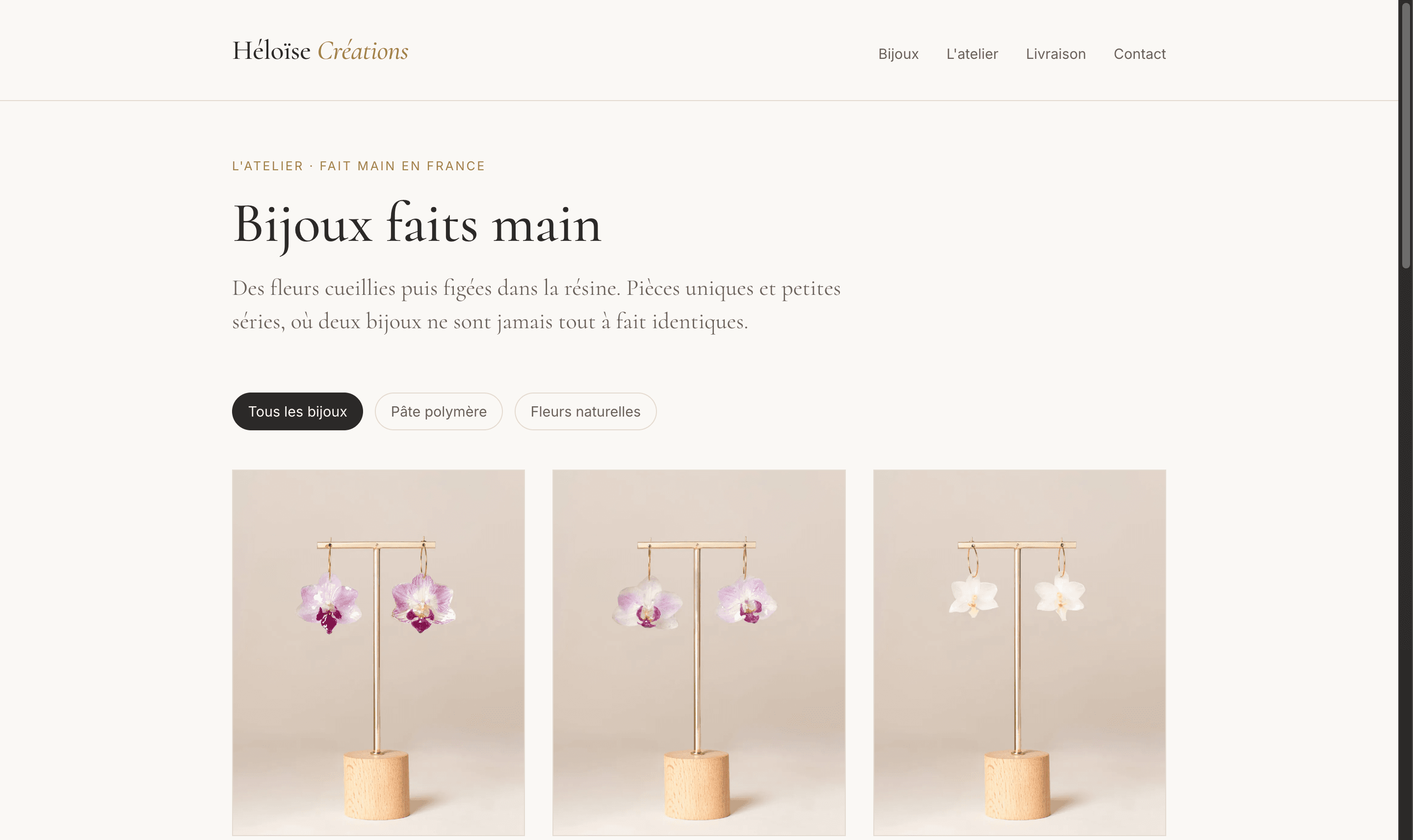 La boutique en ligne d'Héloïse Créations, réalisée par Antoine Verdure